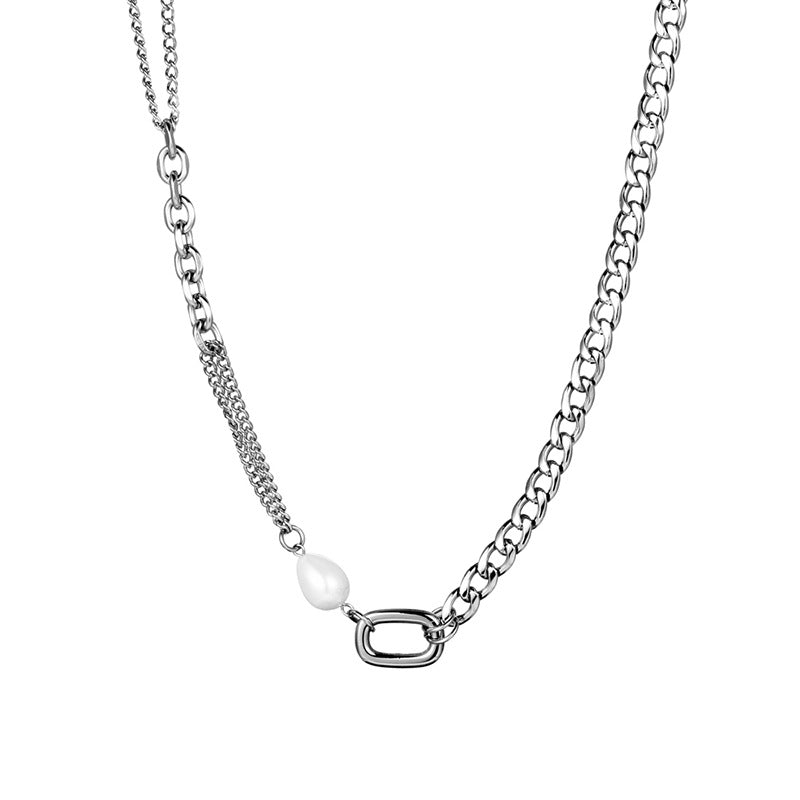 Men's Hop Titanium Steel Fashion Stitching Cuban Clavicle Chain Necklaces