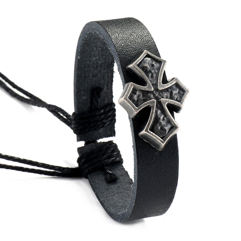 Men's Simple Vintage Weave Leather Cross Adjustable Bracelets