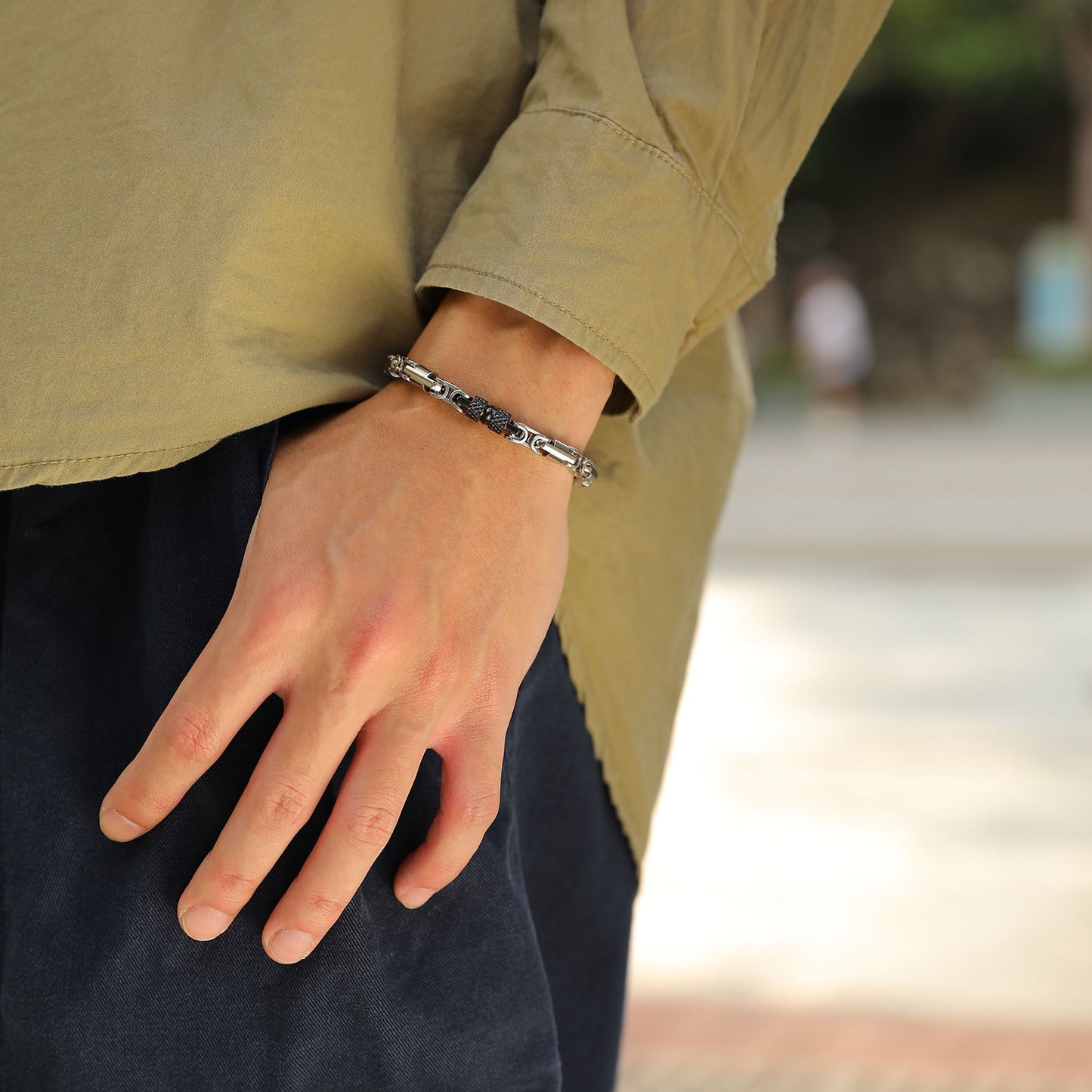 Men's Stainless Steel Byzantine Handmade Chain Room Electric Black Bracelets