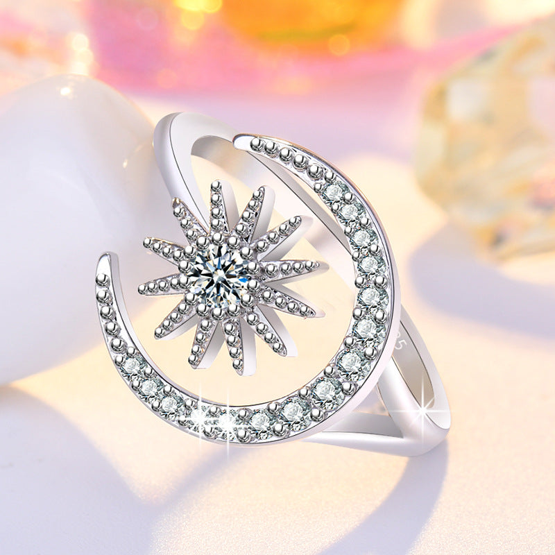 Rhinestone Star And Moon Open Cold Rings