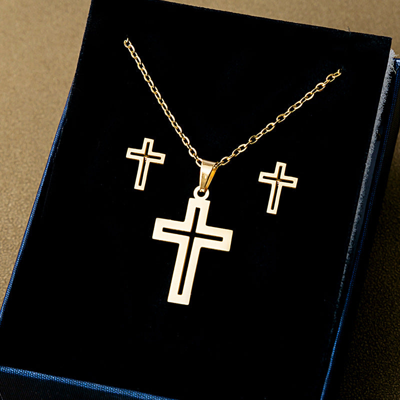 Stainless Steel And Set Geometric Cross Necklaces