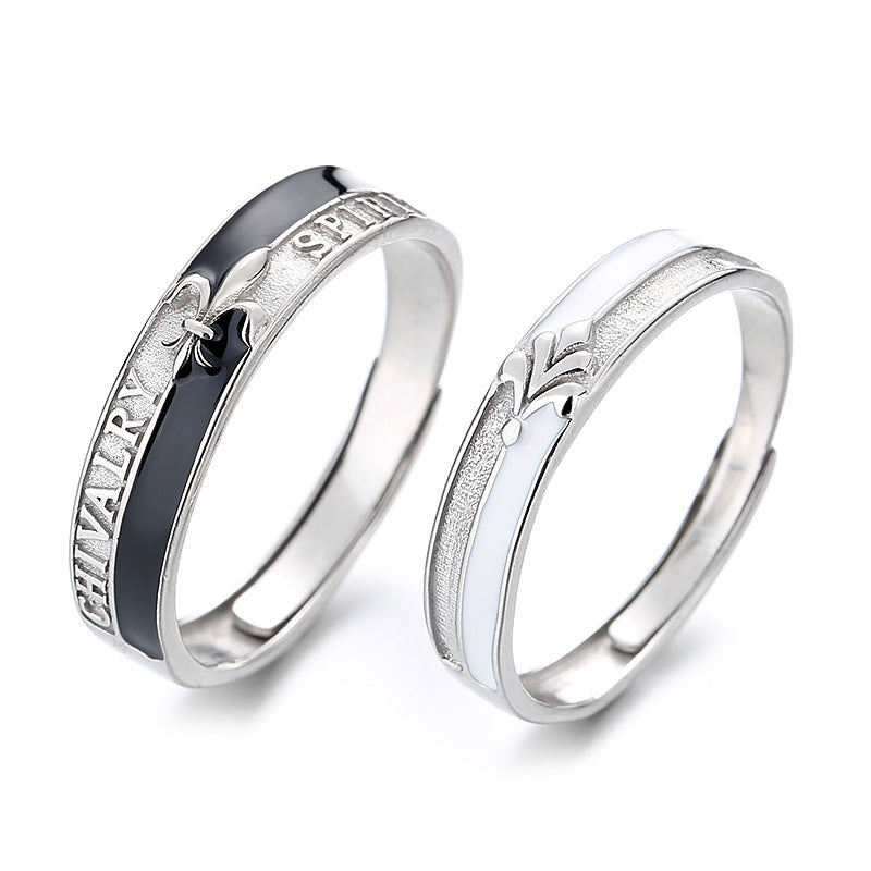 Women's & Men's & Sier Knight And Princess Couple One Pair Sterling Rings