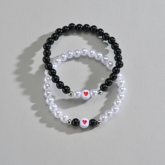 Fashion Couple Pearl Obsidian Beaded Love Bracelets