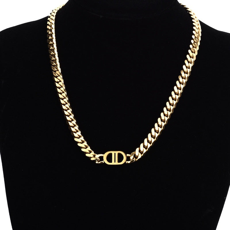 Women's & Men's & Steel Ornament Titanium Double Clavicle Chain Gold Necklaces