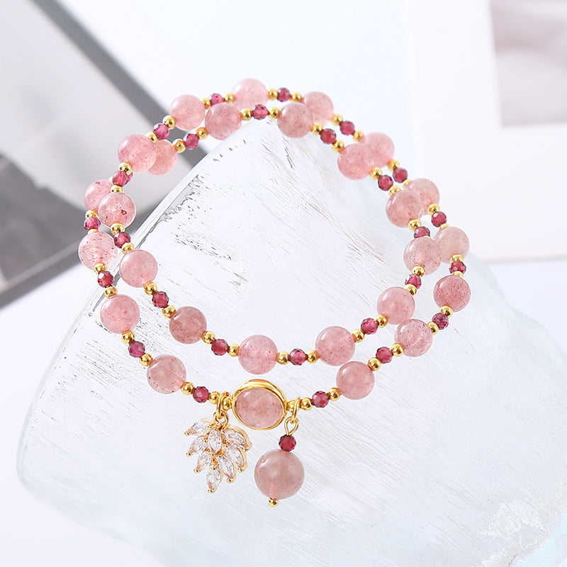 Style Single Circle Natural Strawberry Quartz Cute Bracelets