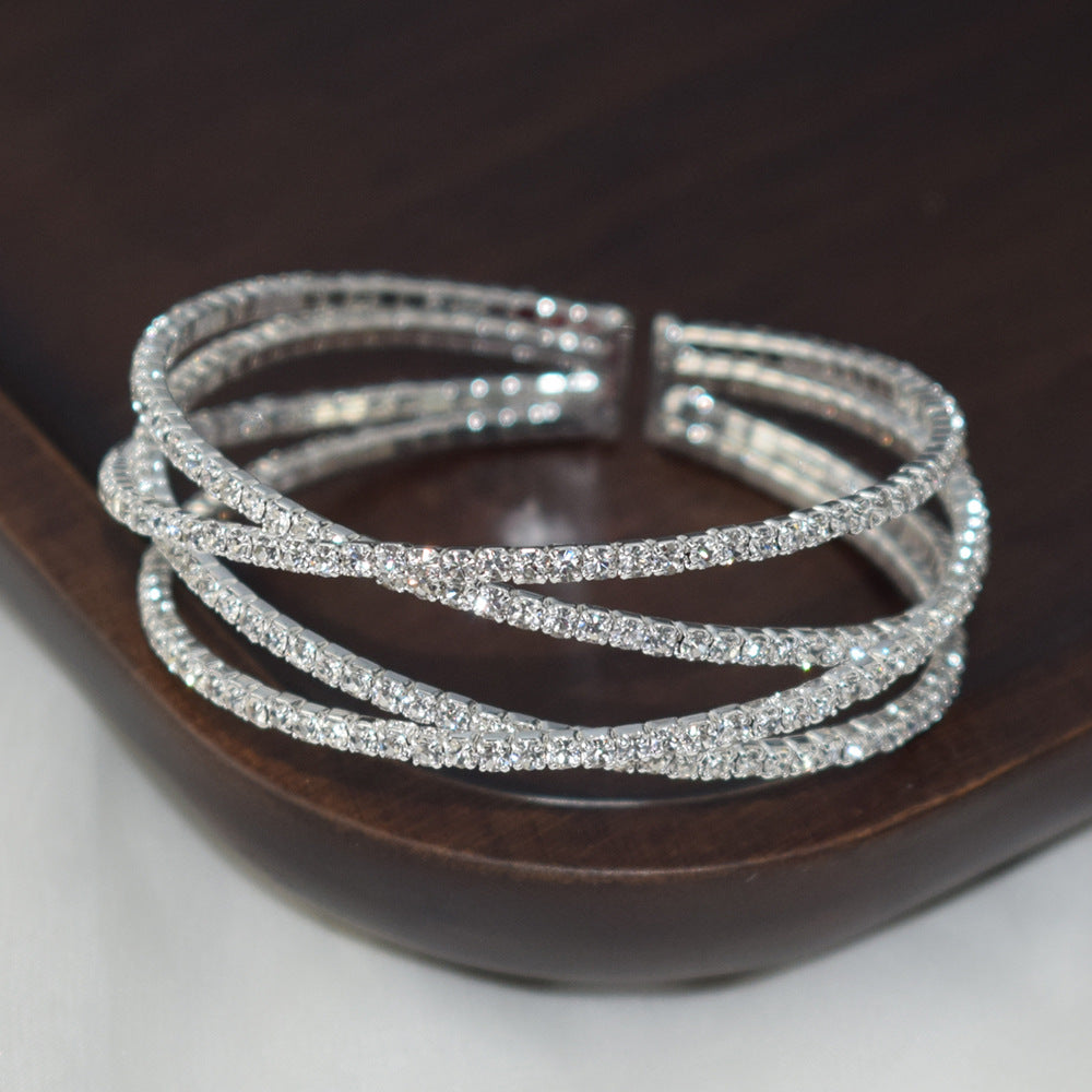 Stylish Rhinestone Cross Winding Open Rhinestones Bracelet