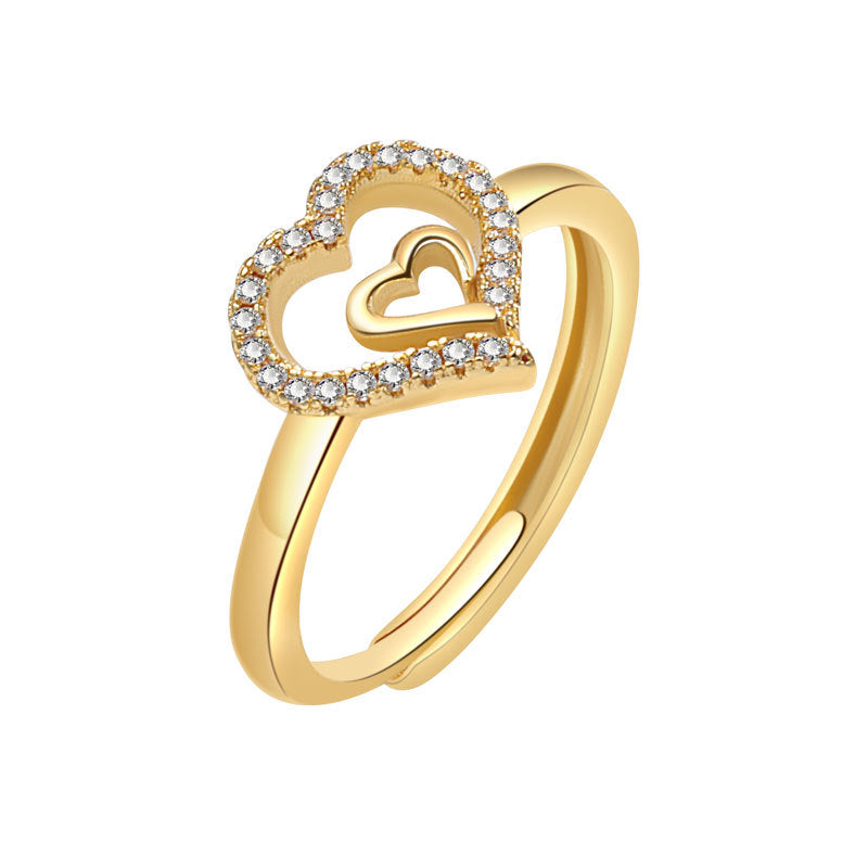 Simple Zircon Love Heart-shaped Index Finger Rings