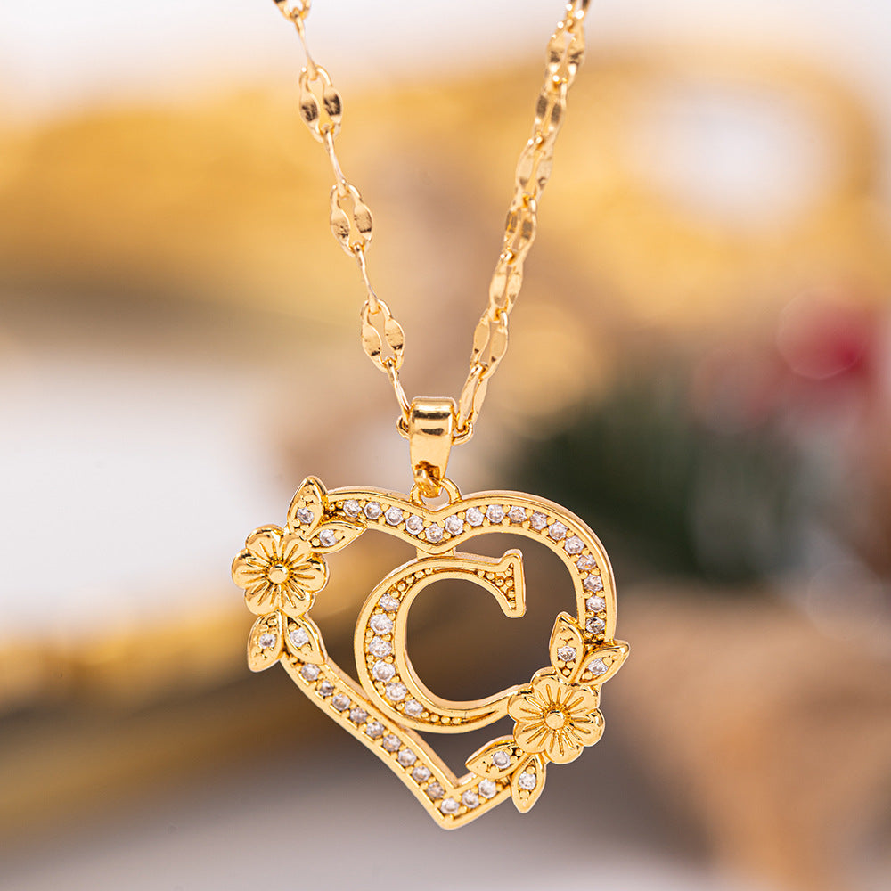 Affordable Luxury Fashion Letter Love Trendy Copper Inlaid Zircon Clavicle Necklace