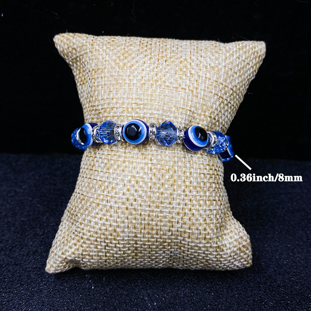 Blue Glaze Cut Devil's Eye Rhinestone Bracelet