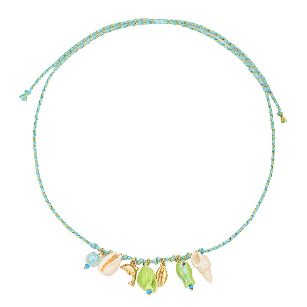 Summer Ocean Shell Dolphin Dopamine Ceramic Fish Colorful Ropes Necklace