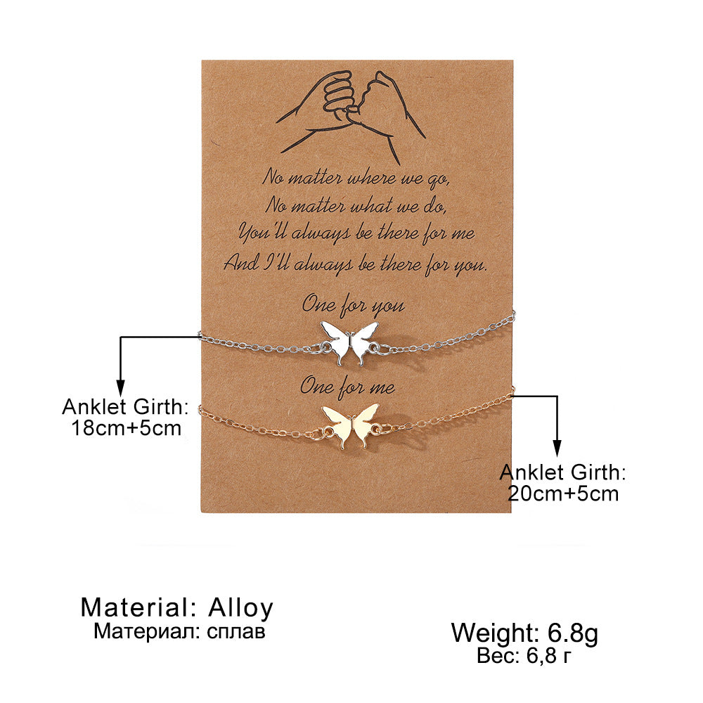 Gold And Sier Butterfly Card Couple Bracelets