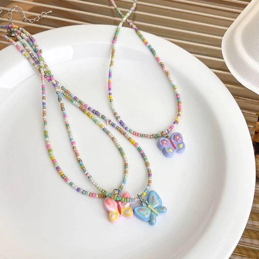 Butterfly Pendant Female Summer Sweet Fresh Dopamine Color Necklaces