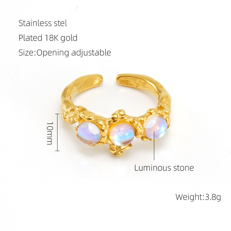 Women's Moonstone Personalized Hip Hop Irregular Geometric Rings