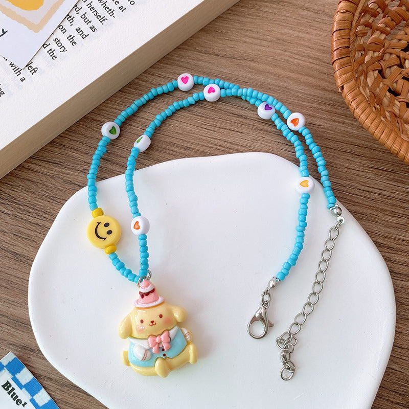 Children's Cartoon Rabbit Puppy Doll Color Beaded Handmade Necklaces