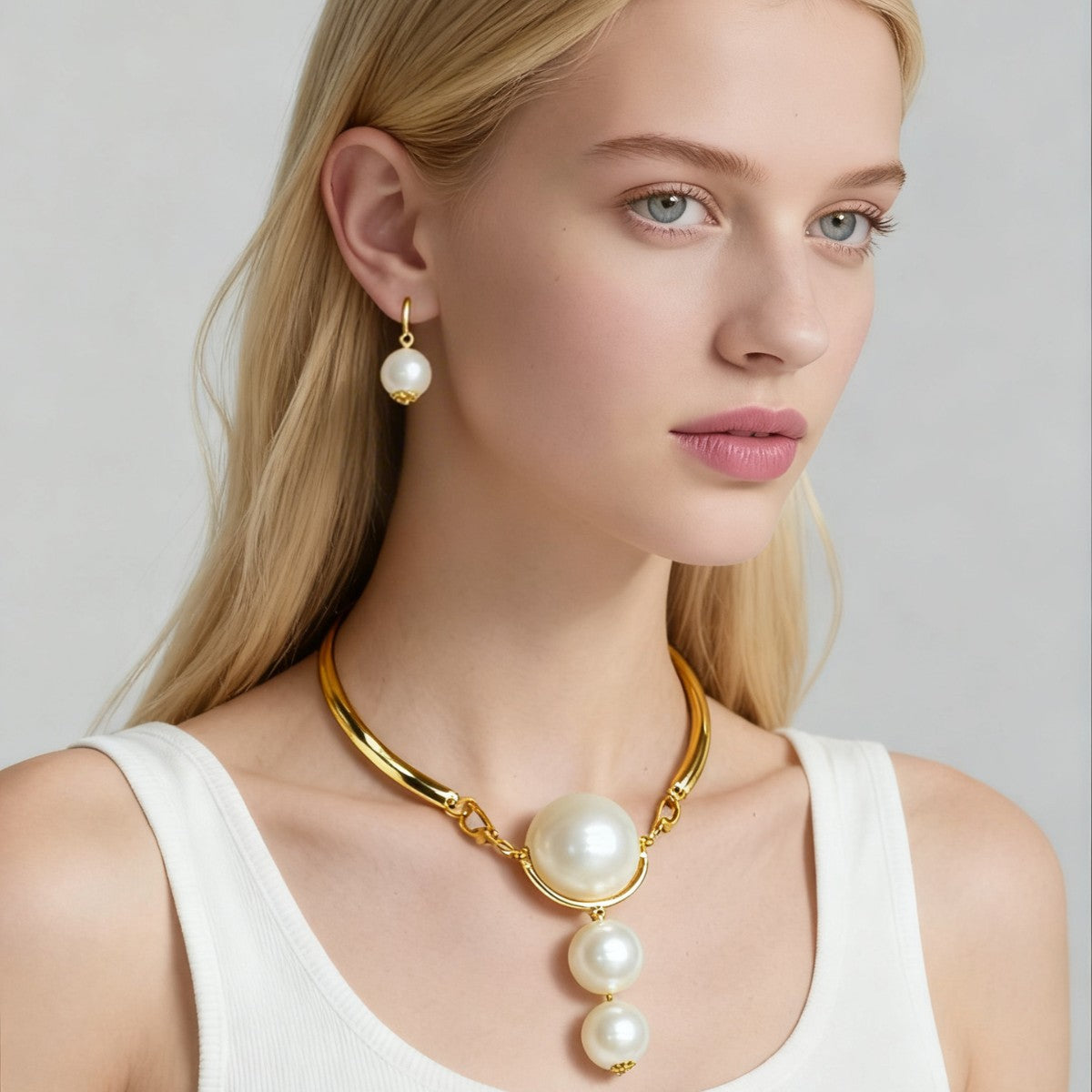 Stylish Comfortable Exaggerated Big Pearl Suite Necklaces
