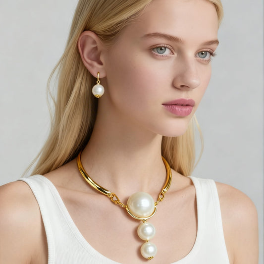 Stylish Comfortable Exaggerated Big Pearl Suite Necklaces
