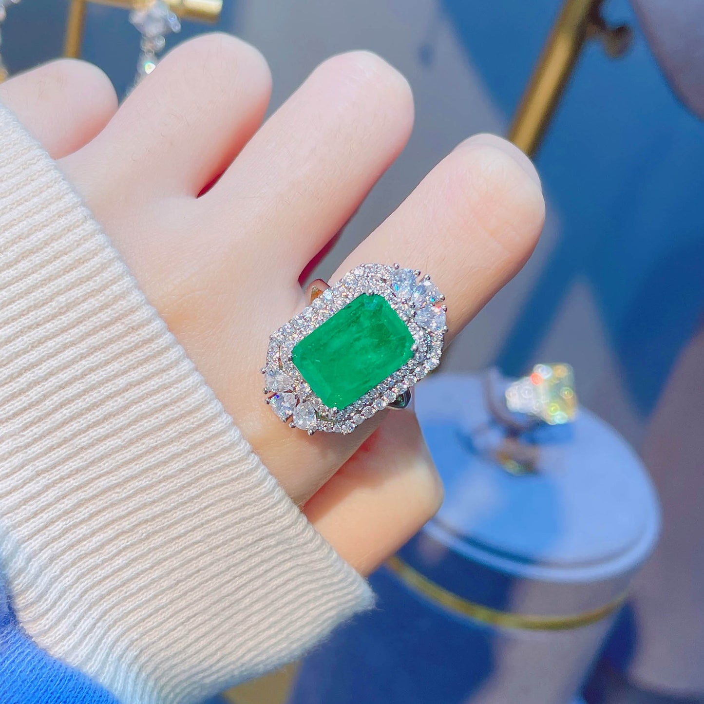 Cotton Emerald Luxury Full Diamond Colored Rings