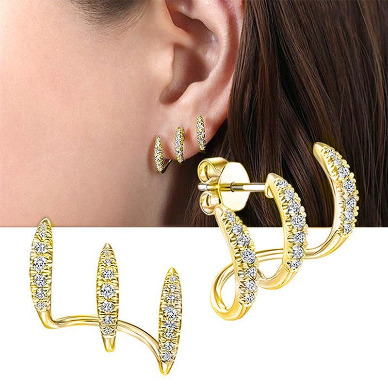 Simple Multiple Ear Diamond Inlaid Cold Wind Earrings