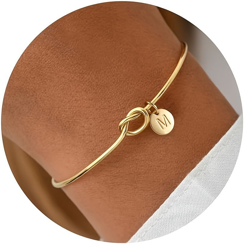 Women's Letter Round Plate Knotted Open-ended Color Retention Bracelet