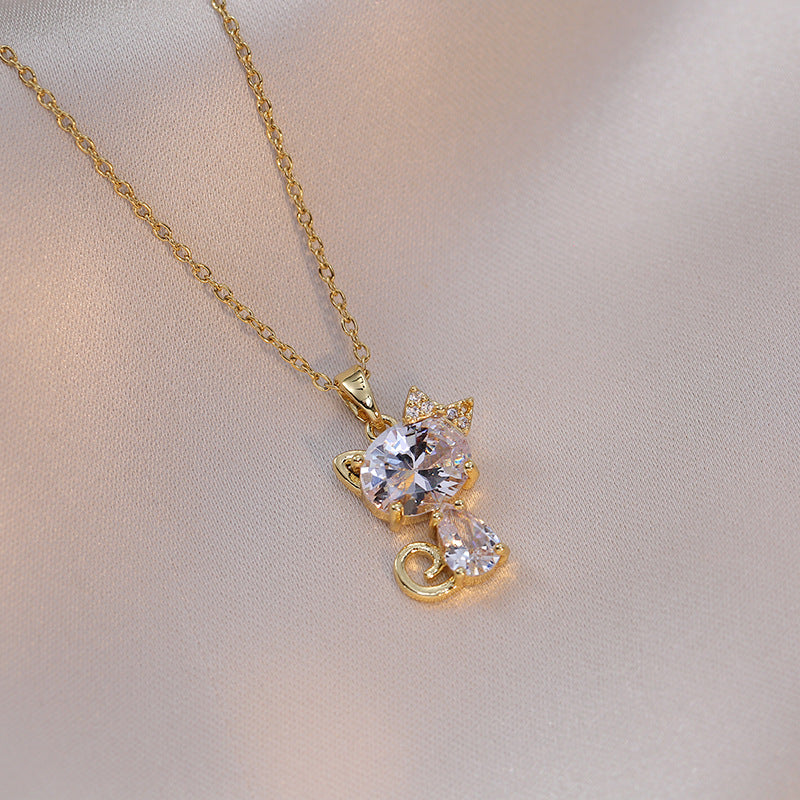 Sweet Cool Lucky Cat Zircon Special Interest Necklaces