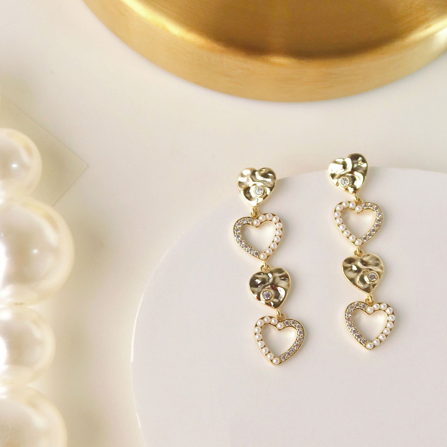 Champagne Love Pearl Long Refined Rhinestone Earrings