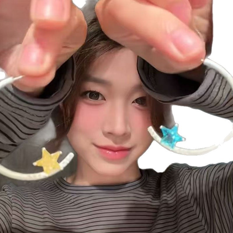 Fresh Blue Yellow Contrast Color Star Ear Earrings