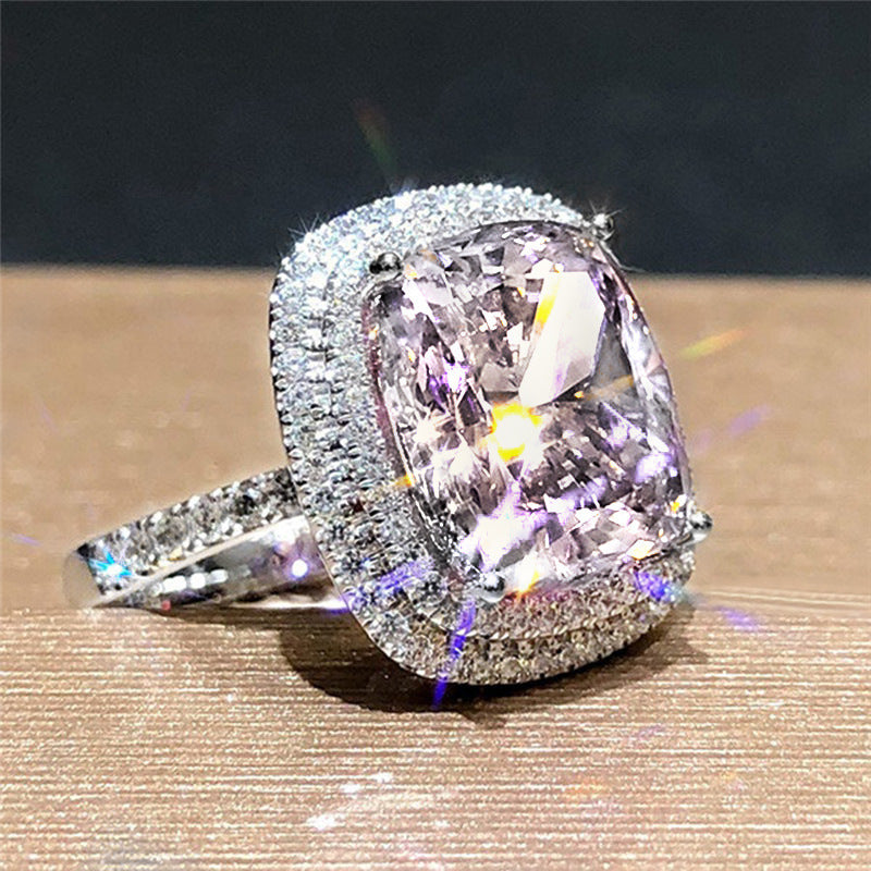 Ya Square Pink Diamond Elegant Simulation Zircon Rings