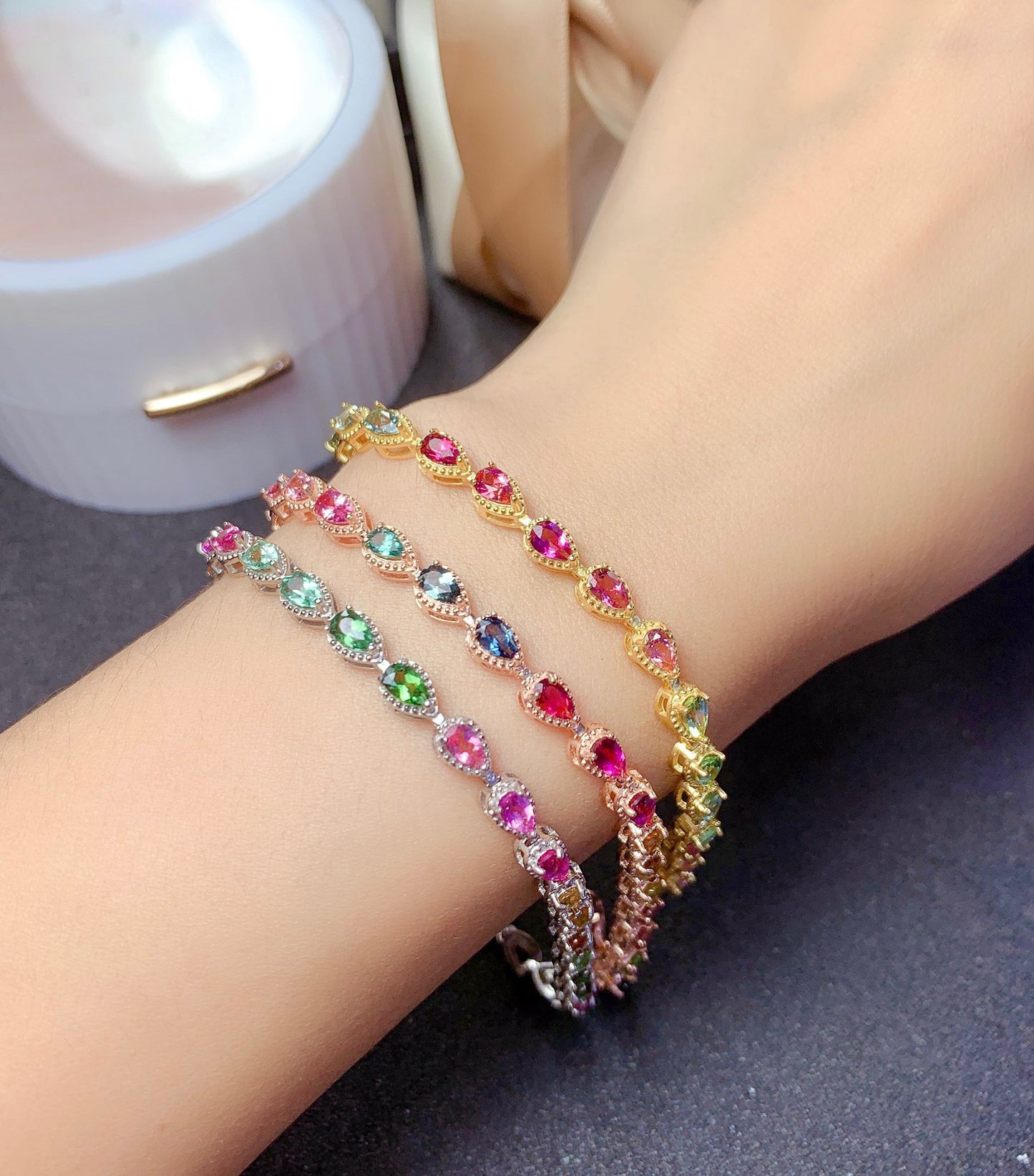 Women's Natural Candy Tourmaline Fashion Sier Plated Bracelets