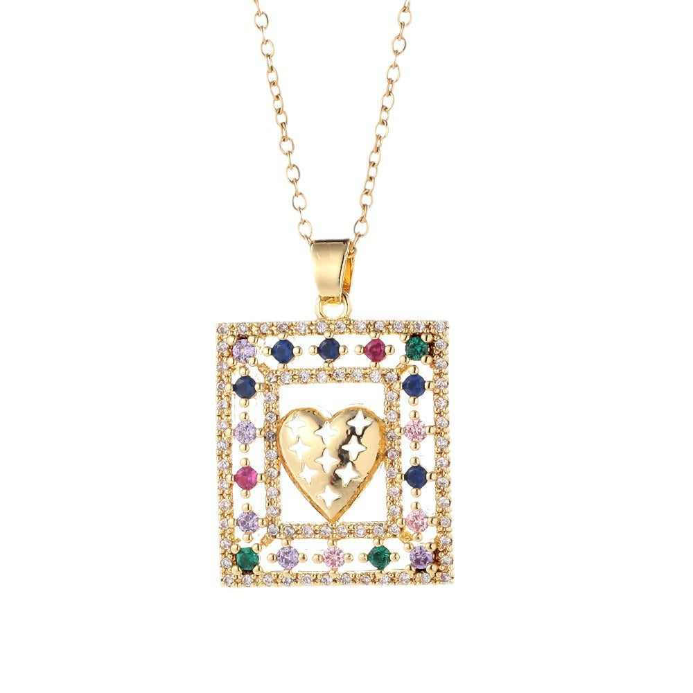 Color Heart-shaped Zircon Pendant Fashion Style Necklaces