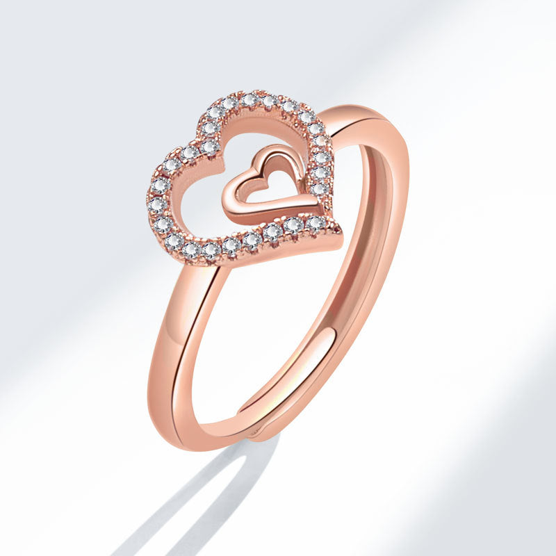 Simple Zircon Love Heart-shaped Index Finger Rings