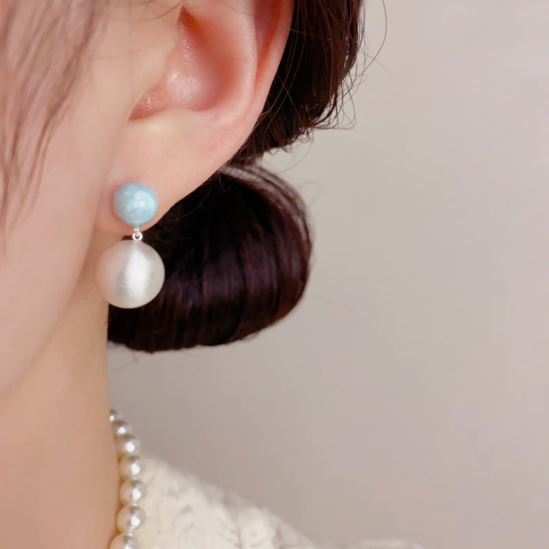 Women's Fashion Thick Sier Dripping Oil Metal Brushed Ball Eardrops Personality Earrings