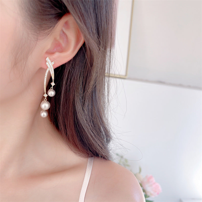 Elegant Design Eardrops High-grade Cross Line Earrings