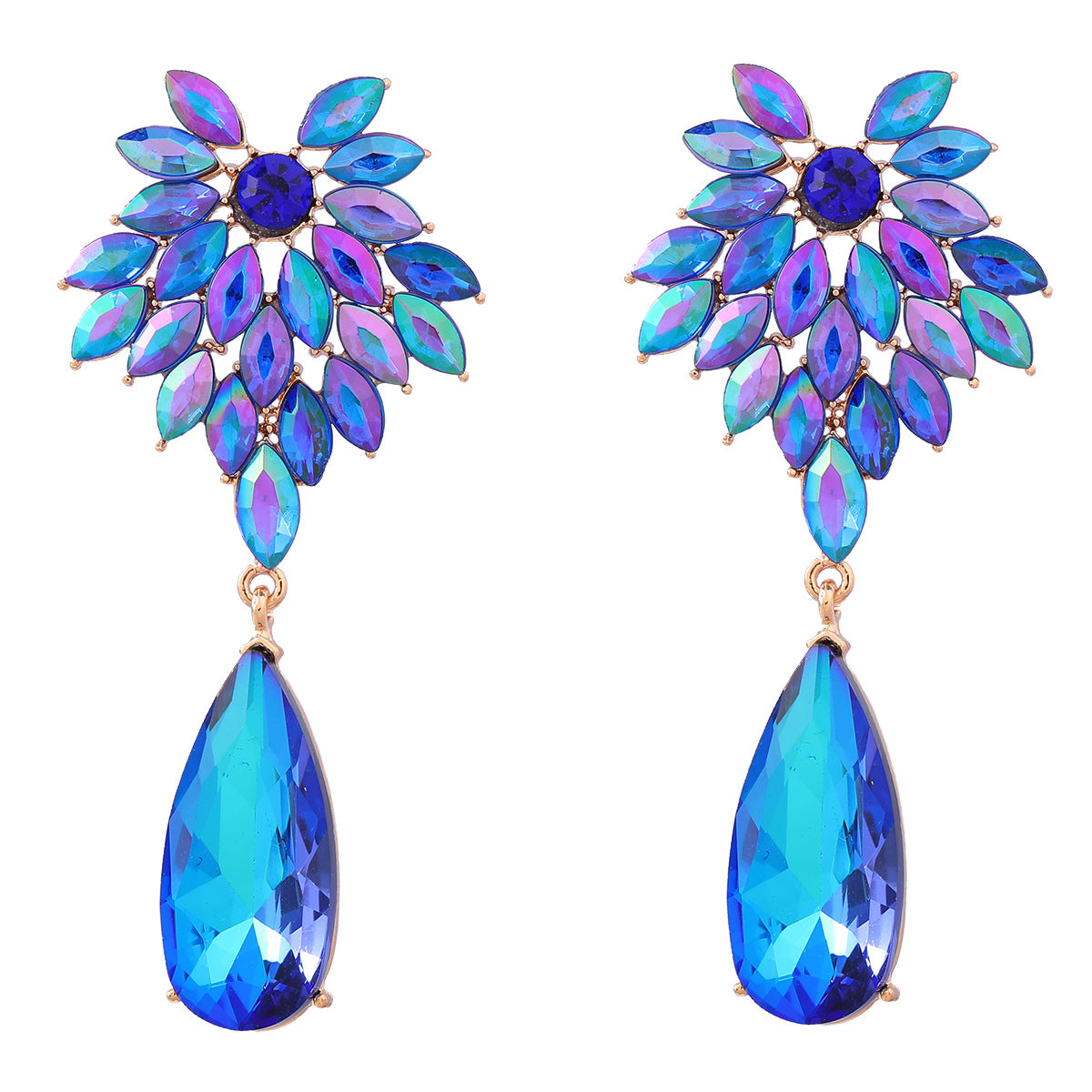 Full Diamond Flower Alloy Exaggerated Drop-shaped Earrings