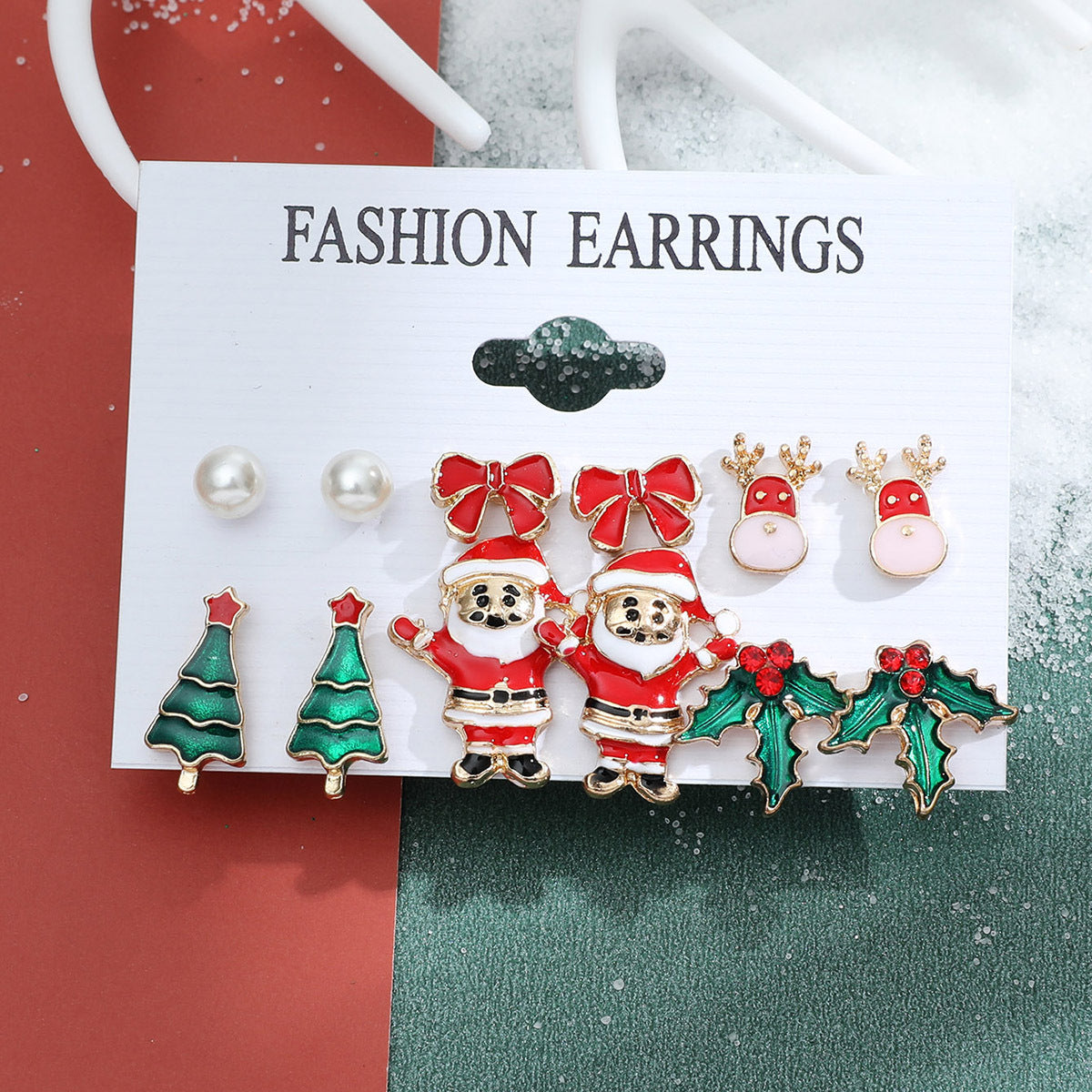 Women's Series Snowflake Bell Combination Suit Cartoon Earrings