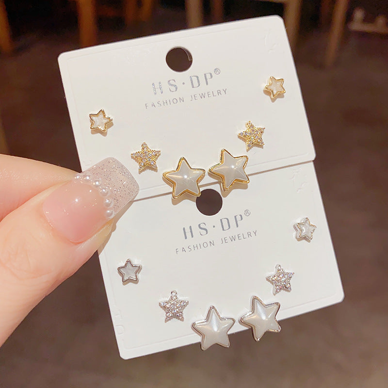 Star Ear Combination Sier Needle Personalized Cold Style Earrings