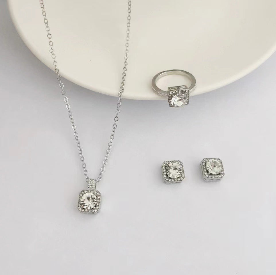 Women's Square Fashion Simple Ear Three-piece Hot Rings