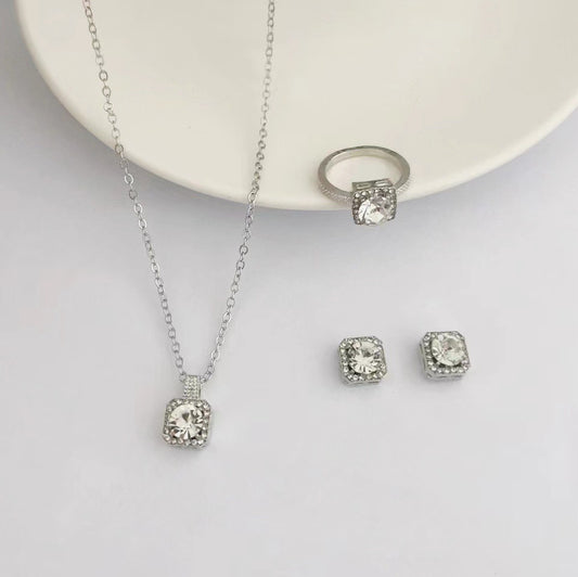 Women's Square Fashion Simple Ear Three-piece Hot Rings