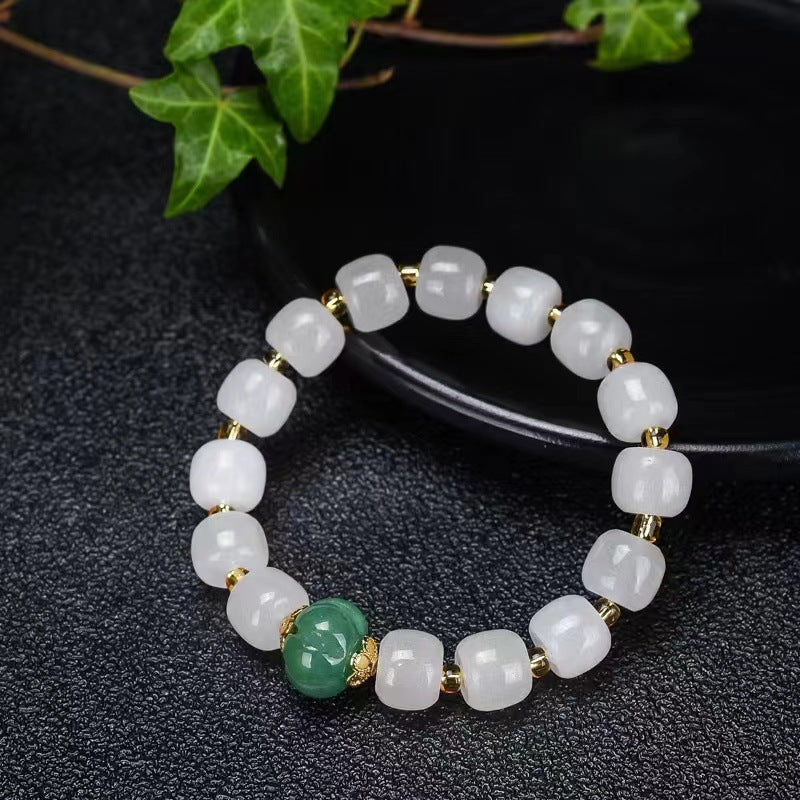 Women's Pumpkin Bucket Beads Imitation Jade Micro Glass Bracelets