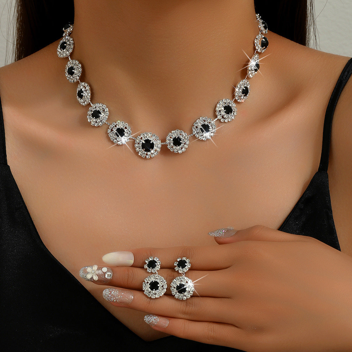 Women's Luxury Wedding Party Round Rhinestone Suit Jewelry Set