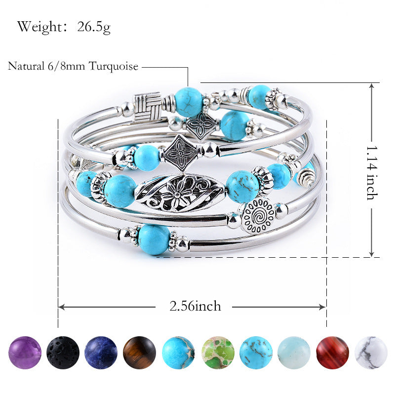 Turquoise Winding Layered Natural Stone Beaded Bracelets