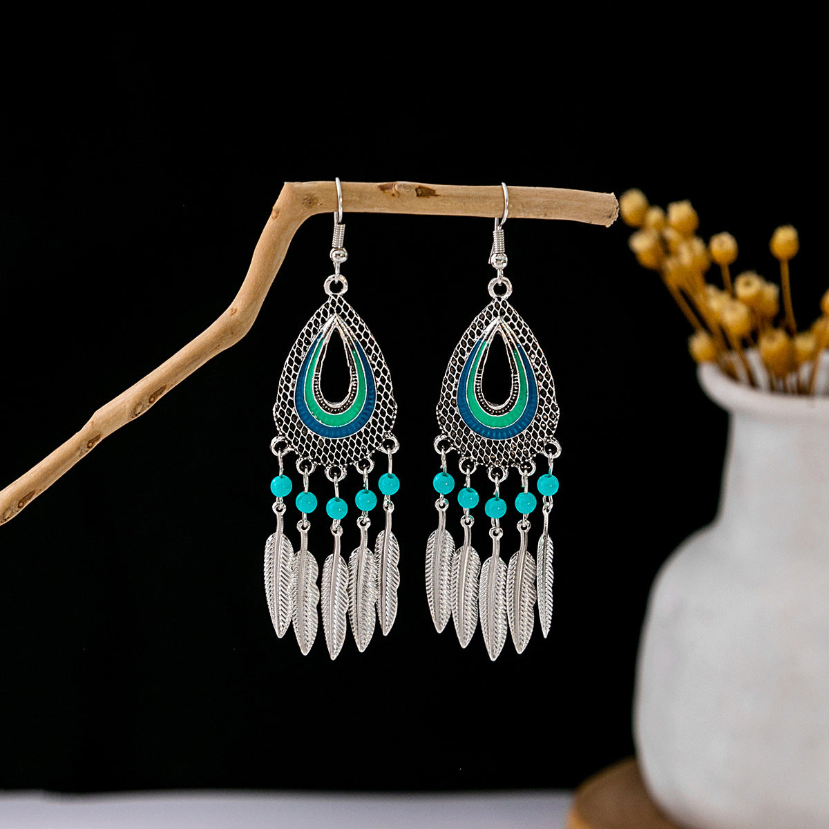 Tassel Turquoise Retro Minority Ethnic Style Earrings