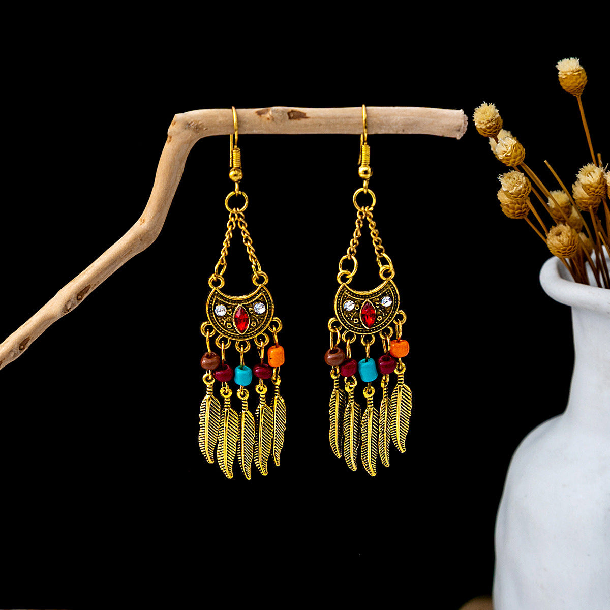 Style Peacock Golden Bell Tassel Bohemian Earrings