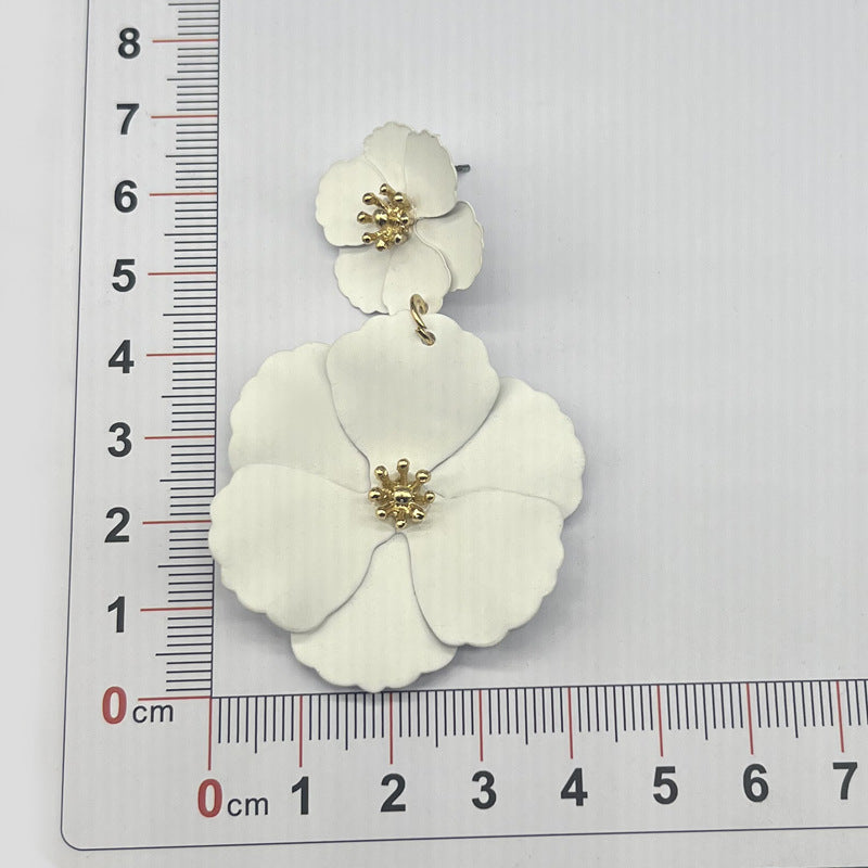 Women's Sky Color Painted Flowers Detachable Eardrops Stud Earrings