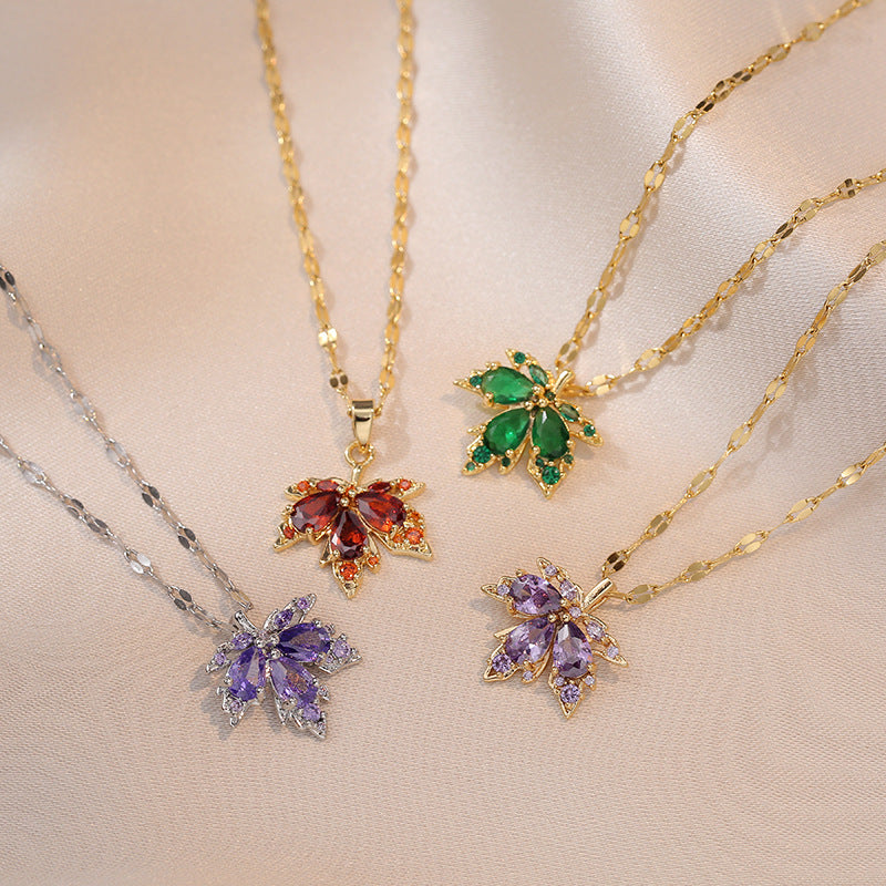 Steel Female Zircon Maple Leaf Fashion Simple Necklaces