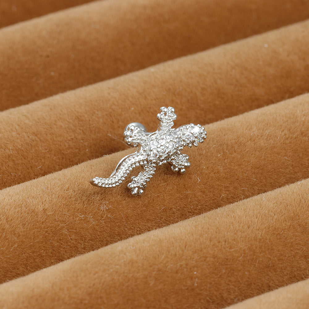 Stainless Steel Thin Rod Ear Micro Inlaid Zircon Stud Earrings