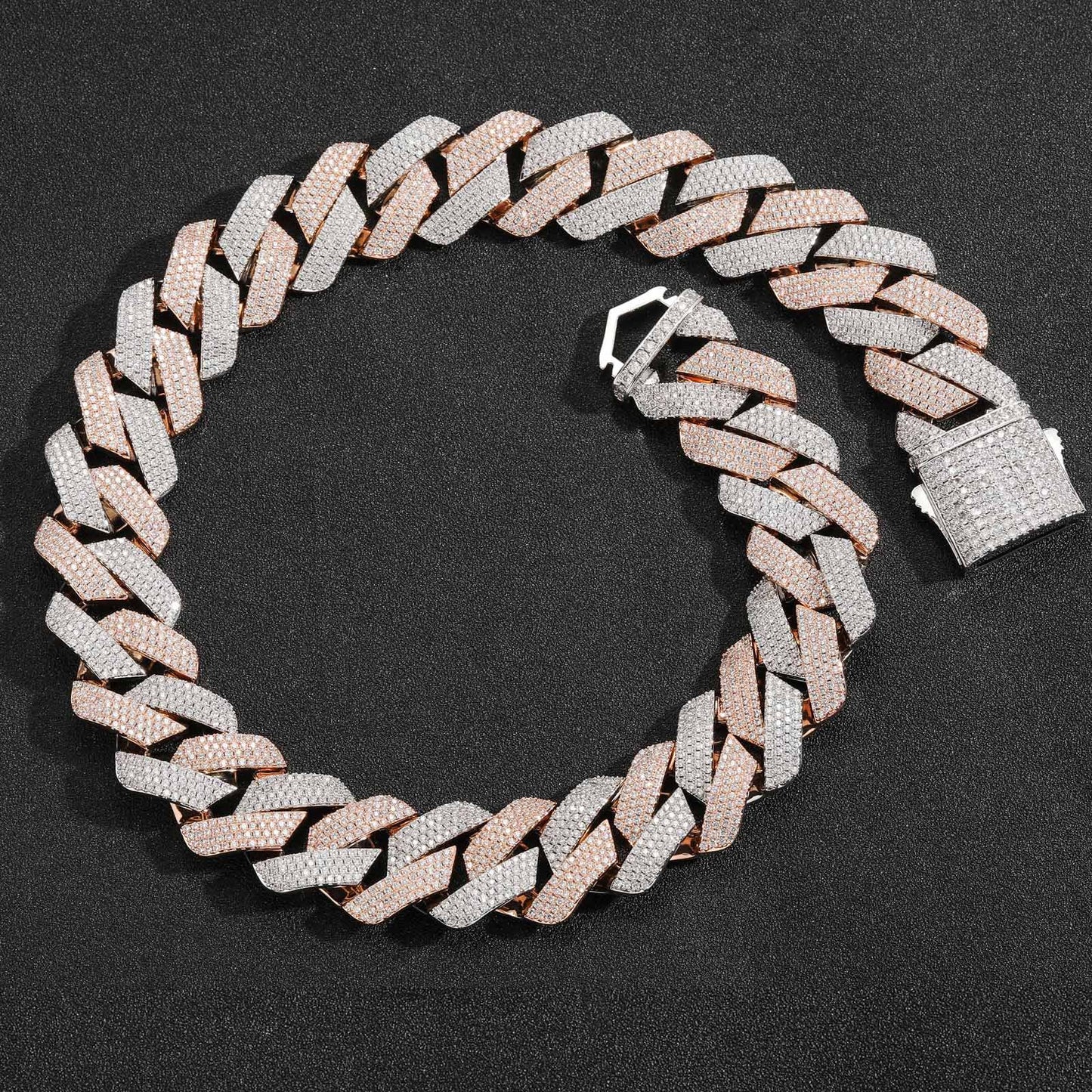 Men's Rhombus Cuban Link Chain Pink White Zirconium Necklaces