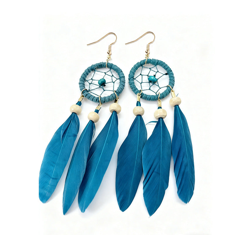 Bohemian Feather Niche Design Red Chinese Style Earrings