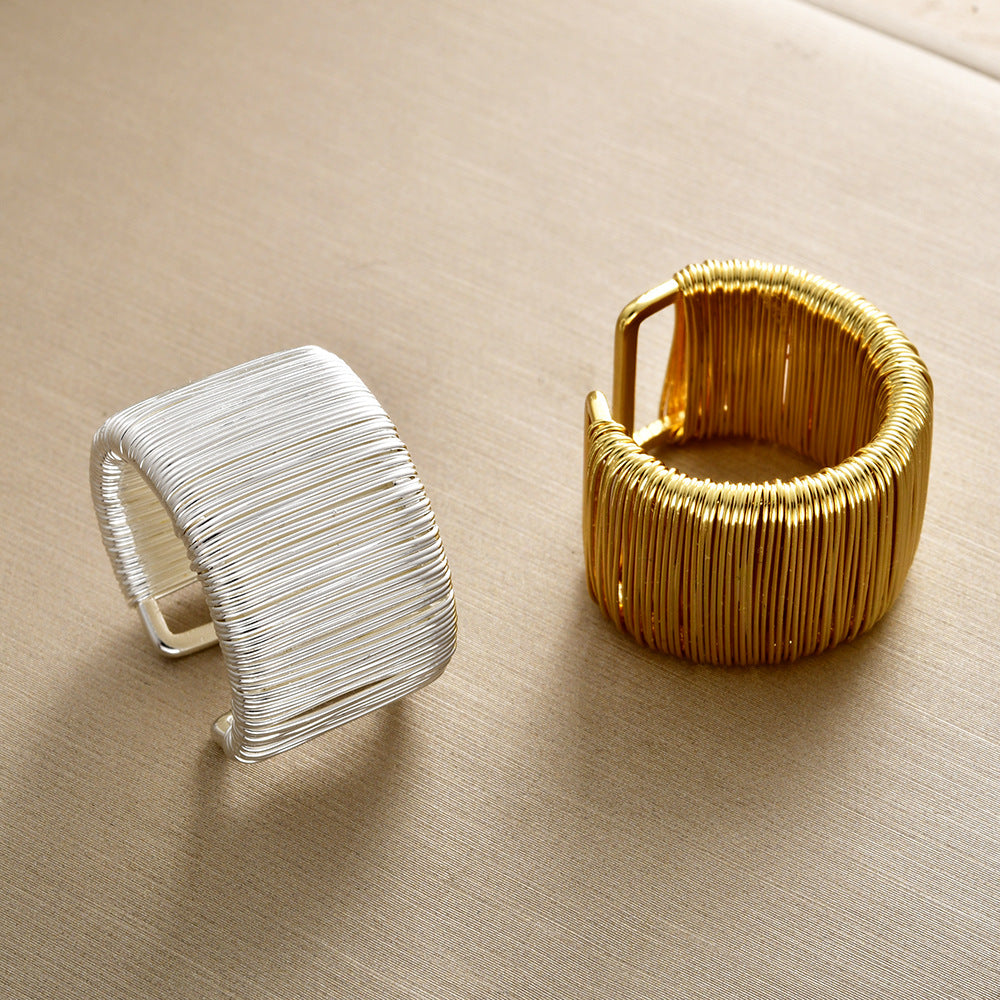 Woven Stripes Open-end Personality Irregular Wide Version Exaggerated Adjustable Ring