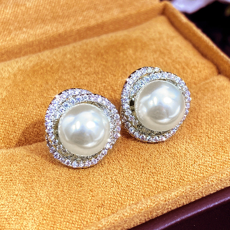 Tears Imitation Pearl Winding Design Micro Inlaid Earrings