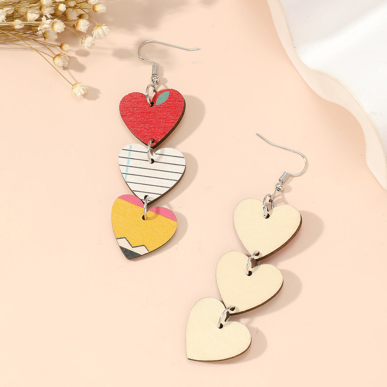 Fashion Creative Heart Notepad Pencil Printing Earrings